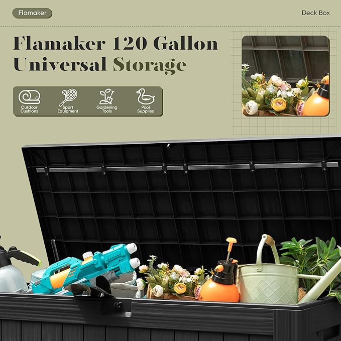 Flamaker Resin Deck Box 120 Gallon Waterproof Large Outdoor Storage Box | - Image 5