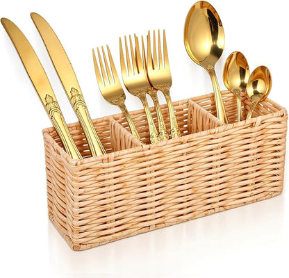 Wicker Flatware Silverware Caddy, Plastic Woven Kitchen Cutlery Organizer by Unknown