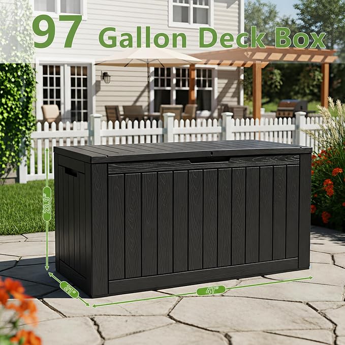 KAMABOKO 97 Gallon Waterproof Large Resin Deck Box, Lockable Large Outdoor - Image 2