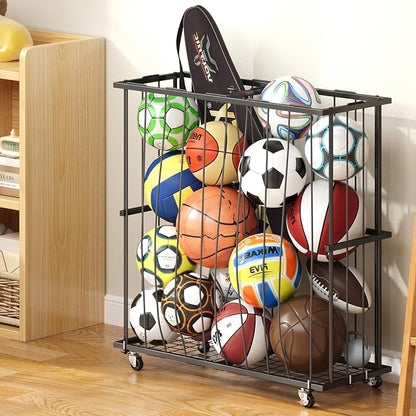 Large Garage Ball Storage, Rolling Floor Sports Equipment Organizer: by Hencawima