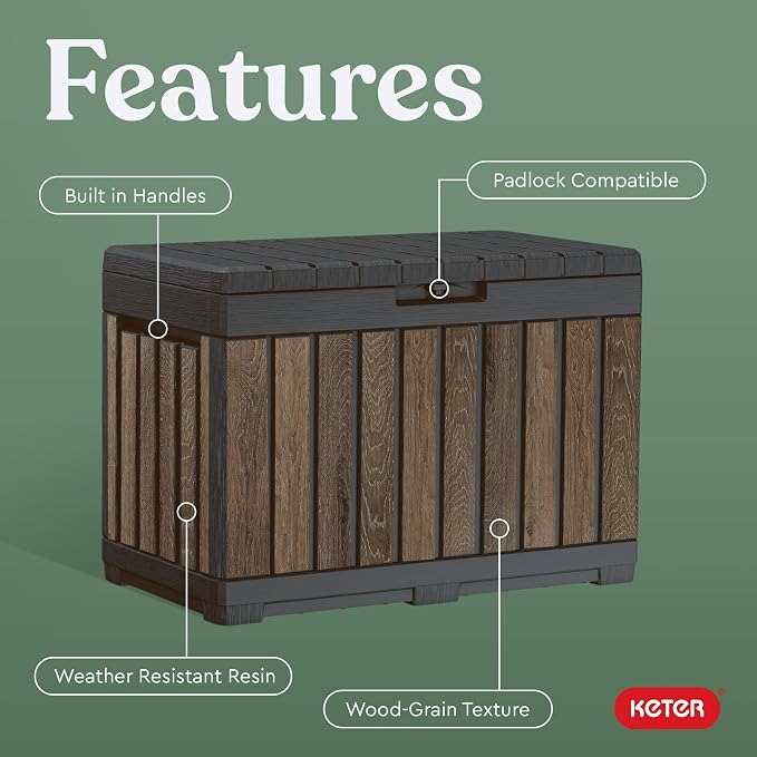 Keter Signature Everwood 50 Gallon Resin Deck Box-Organization and Storage - Image 4