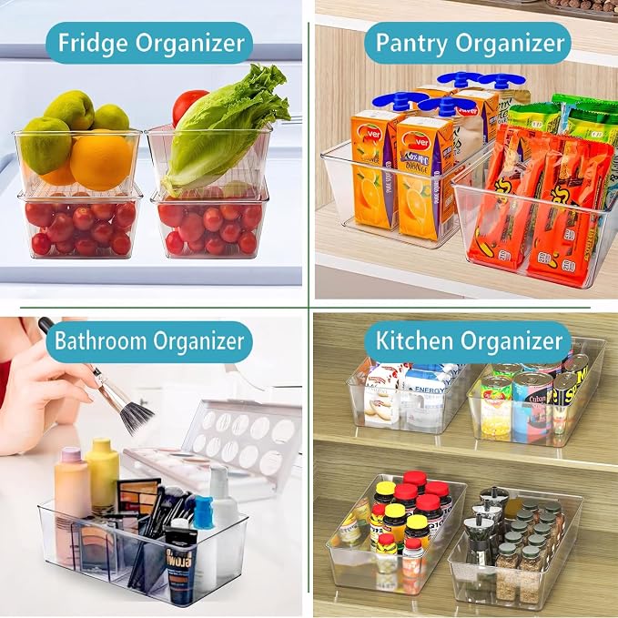 Set of 8 Clear Plastic Storage Bins, 2 kinds size Pantry Organizers - Image 4