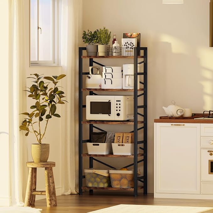Organization and Storage, 5 Tier Bookshelf, Tall Bookcase - Image 4