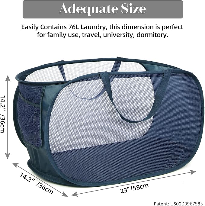 Durable Collapsible Laundry Baskets, Mesh Pop Up Laundry Hamper - Image 3