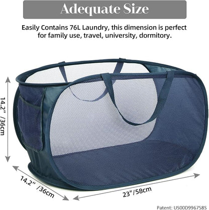 Durable Collapsible Laundry Baskets, Mesh Pop Up Laundry Hamper - Image 3