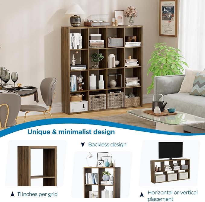 16 Cube Storage Organizer Bookcase, Thick Frame Wood Grain Storage Shelf - Image 6