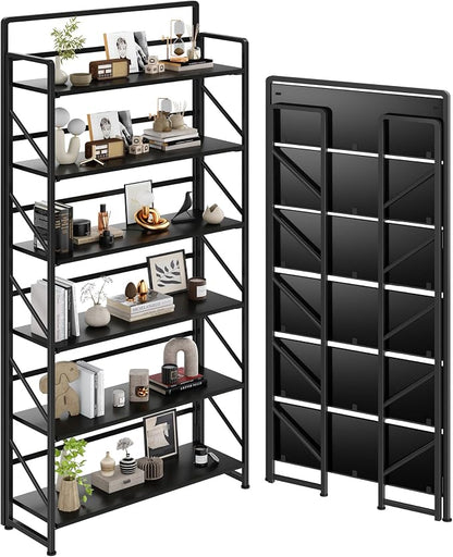 JSB 6 Tier No Assembly Folding Bookshelf, 30.3" Wide Foldable Storage Bookcase by HomeFurniture