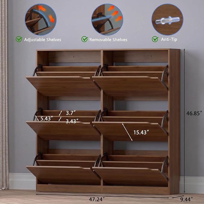 BORNOON Shoe Cabinet with 6 Flip Drawers, Slim Narrow Shoe Storage Cabinet - Image 2