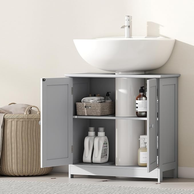 HOMCOM Under Sink Bathroom Cabinet, Pedestal Sink Storage Cabinet - Image 7