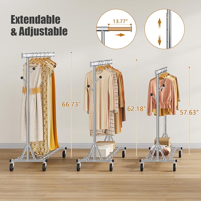 Heavy Duty Clothes Rack Load 530 lbs, Metal Rolling Clothing Rack - Image 5