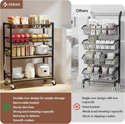 Kitchen Storage Cart, 4 Tier Utility Rolling Snack Cart, Fruit & Vegetables - Image 7