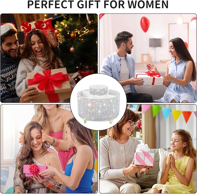 fanado Bling Diamond Makeup Brush Holder, 360° Rotating Makeup Organizer - Image 5