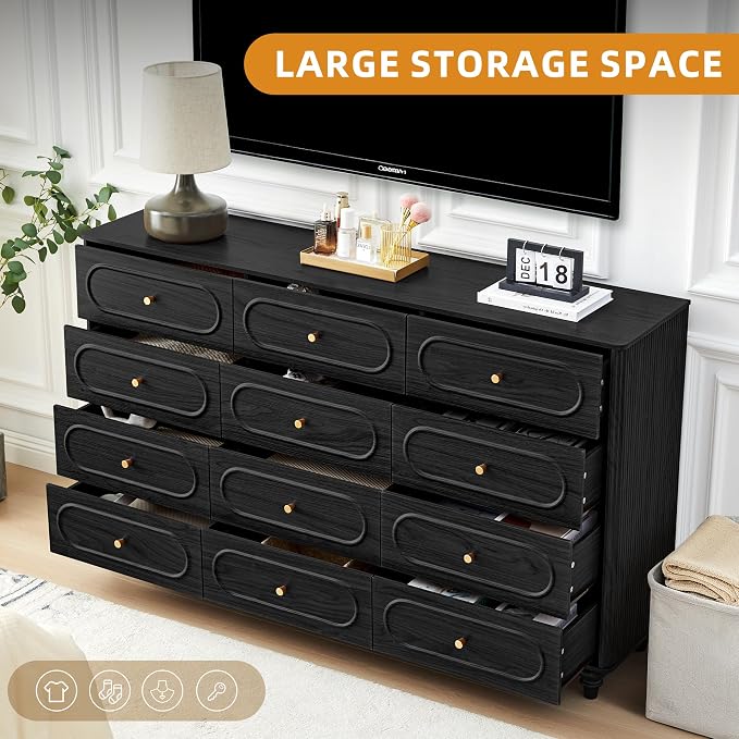 12 Drawer Fluted Dresser for Bedroom, Mid Century Modern Chest of Drawers - Image 4