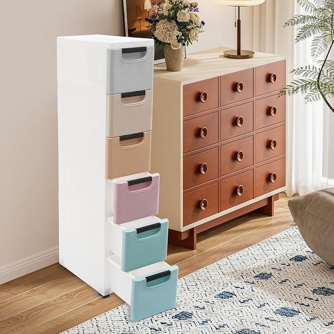 Slim 6 Drawers Storage Cabinet for Narrow Space, PP Storage Tower - Image 5