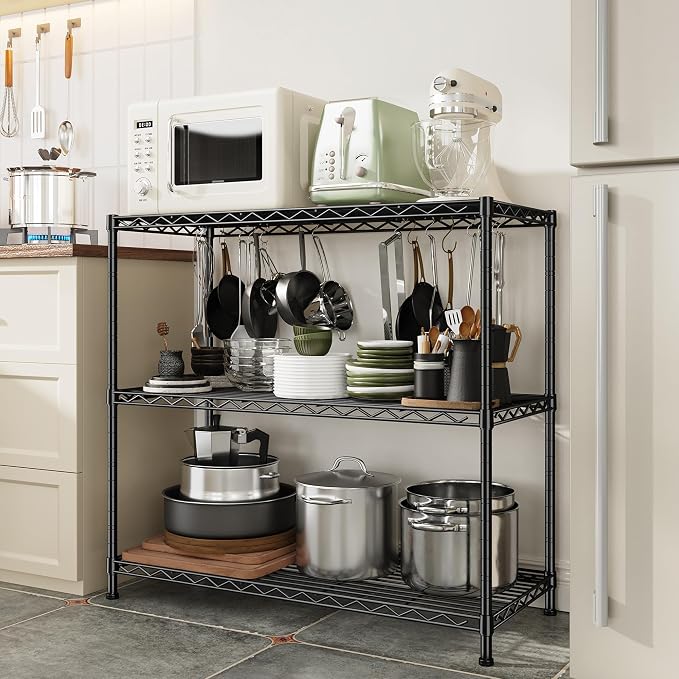 DurayLoly 35.6"W 3-Tier Metal Shelving, Adjustable Storage Shelves, Kitchen | - Image 2