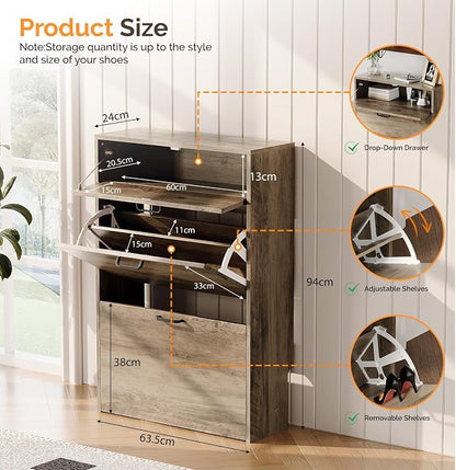 VINGLI Set of 2 Washed Gray Shoe Cabinet - Image 3