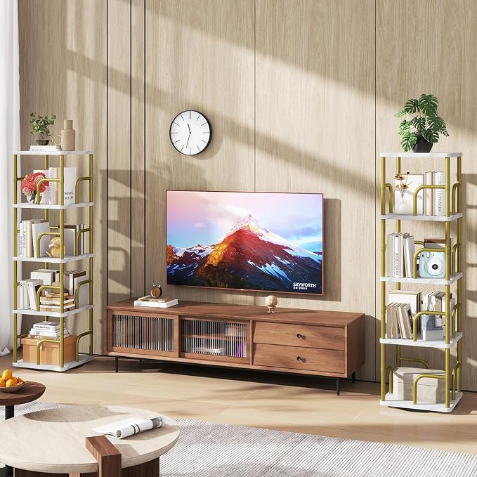 IBUYKE 5 Tier Rotating Bookshelf, Square Bookcases - Image 2