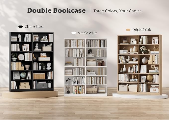 FACBOTALL Bookshelf and Bookcase, 6-Tier Double Wide Bookshelves, Freestanding - Image 9