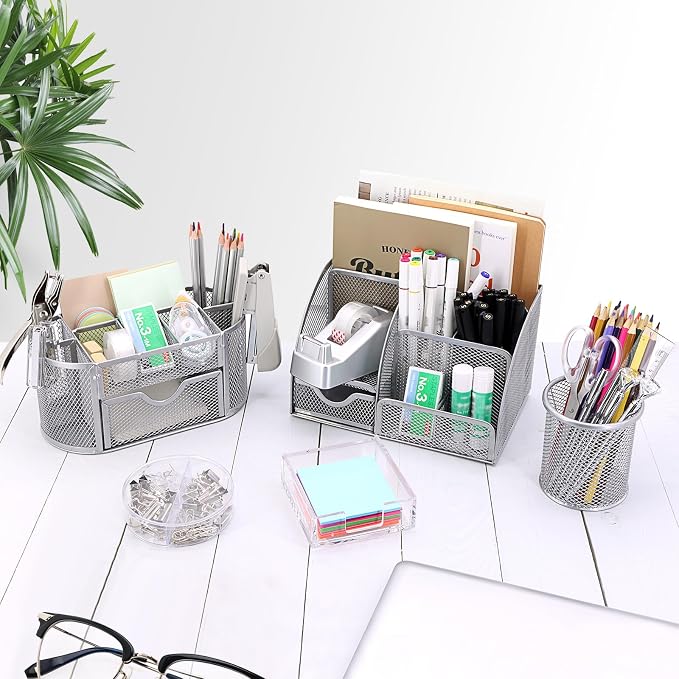 17 in1 Silvery Desk Organizers and Accessories Set, 3 Office Desk Supplies - Image 6