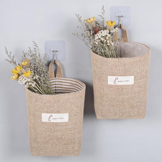 2 Pack Hanging Basket for Door, Small Jute Wall Storage, Hanging Storage Bags - Image 5