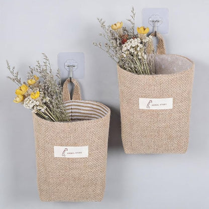 2 Pack Hanging Basket for Door, Small Jute Wall Storage, Hanging Storage Bags - Image 5