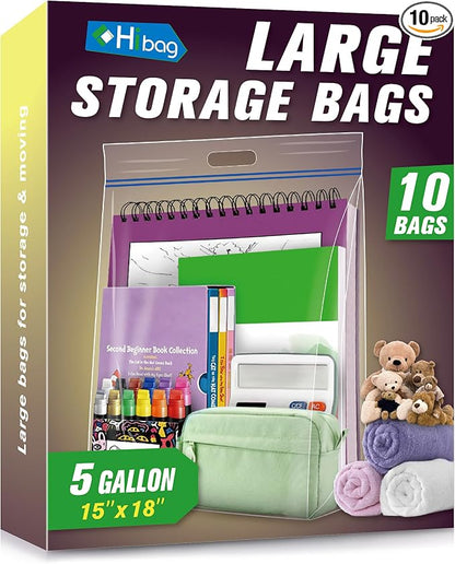 HIBAG 5 Gallon Large Storage Bags, 15” x 18” Resealable Clear Bags by HIBAG