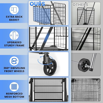 450lbs Capacity Shopping Cart, Upgrade Huge Grocery Cart on Wheels | Heavy Duty - Image 3