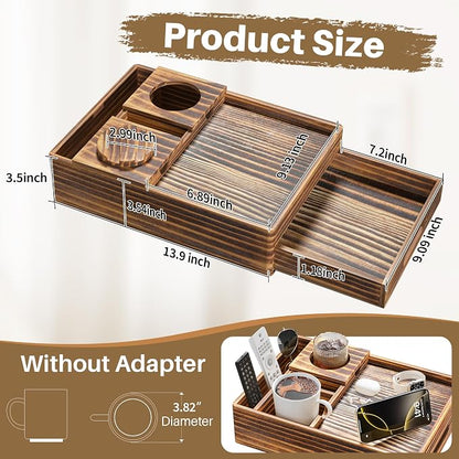 Vintage Wood Couch Cup Holder, 7-in-1 Couch Caddy Tray, Sofa Side Table - Image 2