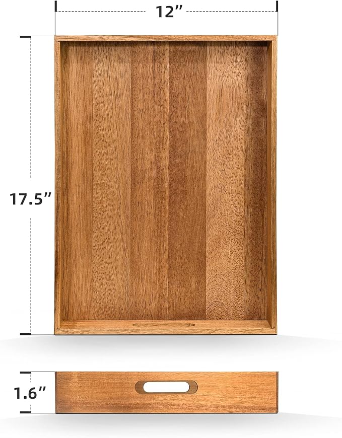 Acacia Wood Serving Tray with Handles – Decorative Serving Trays Platter - Image 3