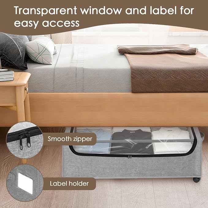 Under Bed Storage with Wheels, Underbed Storage Bins, XXXL 85L 11 inches - Image 4