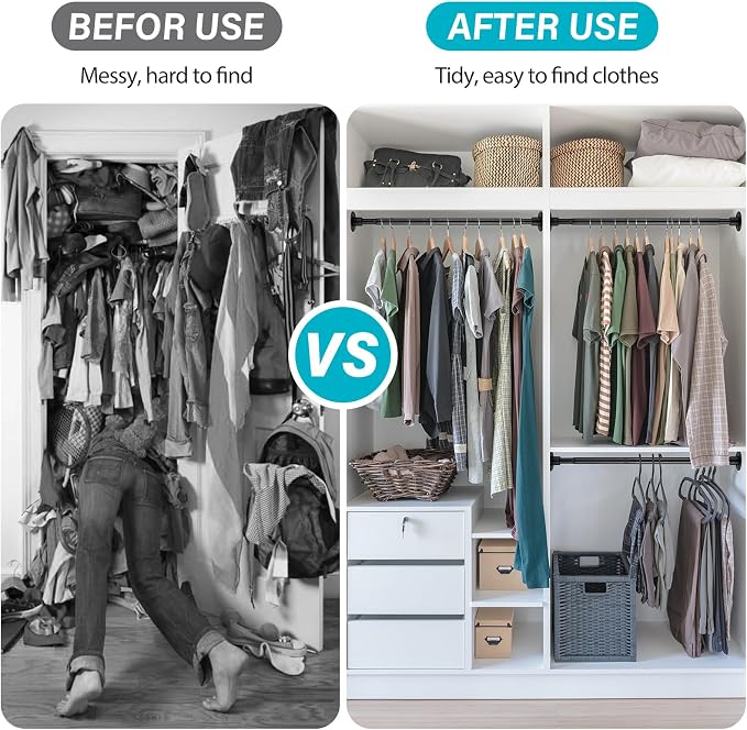 Closet Clothes Hanging Rod, 21-32 inch Adjustable Size, Screw Fixing Connection - Image 3