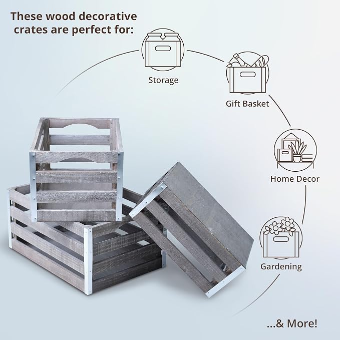 wald imports - Set of 3 Rustic Distressed Wooden Crates - Image 2