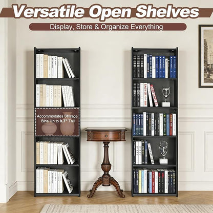 SUPER DEAL 5-Tier Bookcase and Bookshelf, Open Storage Shelves Narrow Tall - Image 5