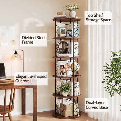 5 Tier Rotating Bookshelf, 360 ° Display Corner Book Shelf, Stackable Spinning - Image 4