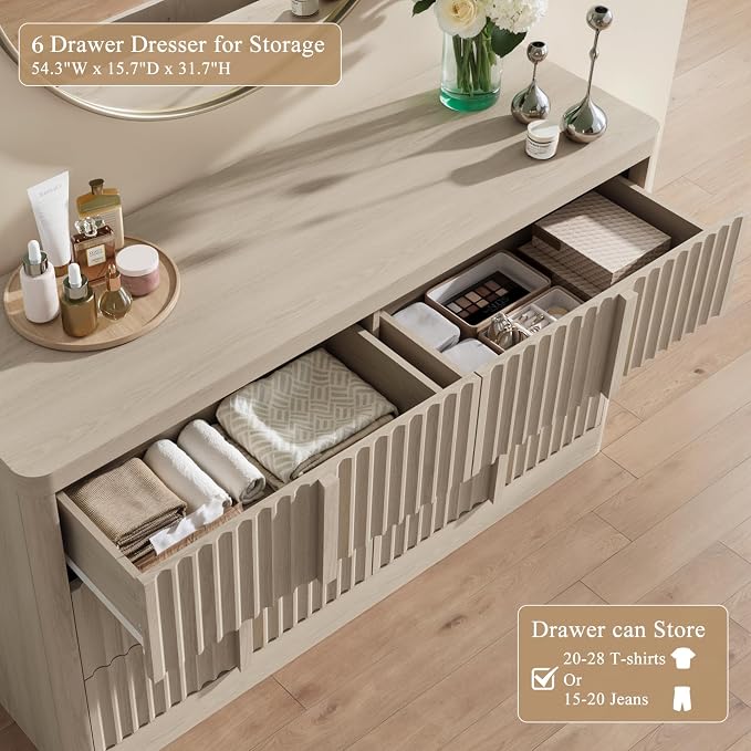 Fluted Dresser for Bedroom, Modern 6 Drawer Dresser - Image 4
