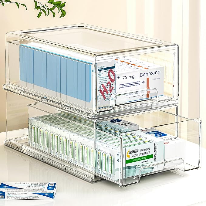 clear Drawer-Type Plastic Storage Box Bins Organizer，Family First Aid Kits by Gaoaodeyu