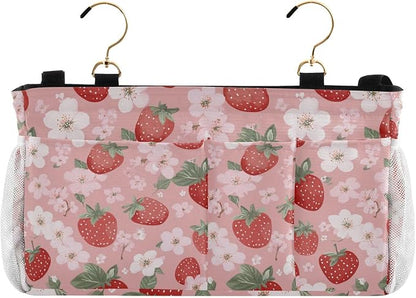 Pink Blossoms and Strawberries Bedside Caddy by QwThum