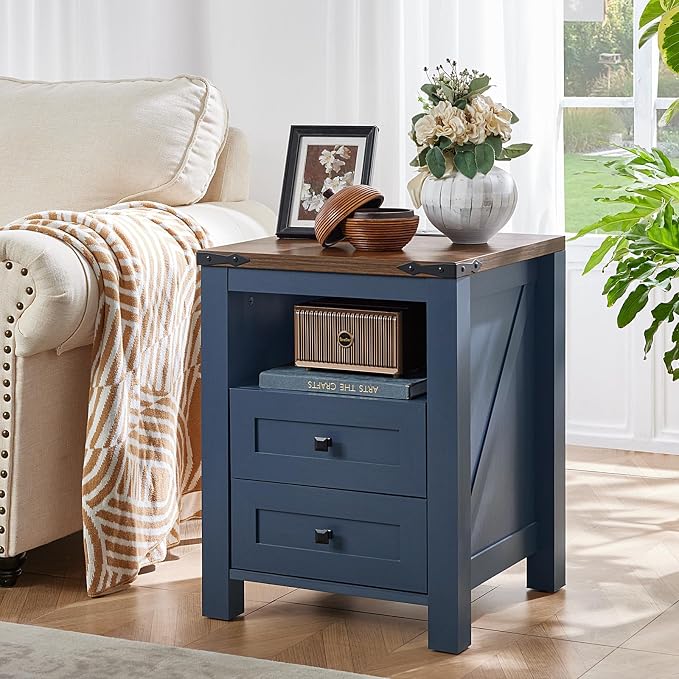 Nightstands Set of 2 with Charging Station, Farmhouse Night Stand with 2 - Image 8