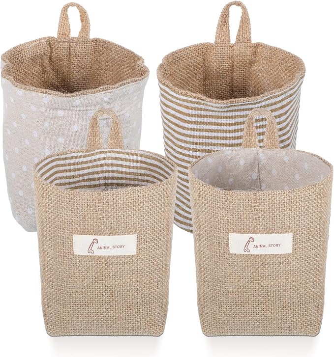 2 Pack Hanging Basket for Door, Small Jute Wall Storage, Hanging Storage Bags by Unknown
