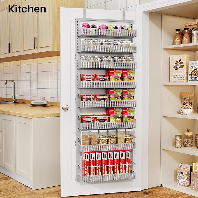 SNTD 8 Tiers Over the Door Organizer, Height Adjustable Spice Rack, Dense Mesh - Image 8