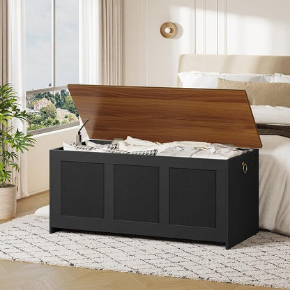 HOOBRO Storage Bench, 43.3" Retro Wooden Storage Chest, Wooden Storage Trunk - Image 2