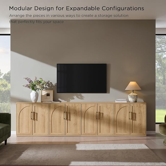 ACCOHOHO Arched Door Sideboard Buffet Cabinet Set of 2, Natural Oak | Modular - Image 6