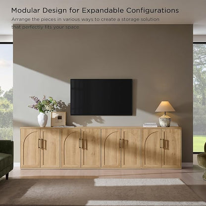 ACCOHOHO Arched Door Sideboard Buffet Cabinet Set of 2, Natural Oak | Modular - Image 6