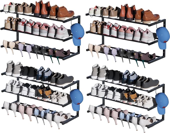 4 Pack Wall Mounted Shoe Rack, 3 Tier Hanging Shoe Rack Holds 48 Pairs by HomeOrganizerandStorage