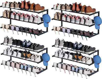 4 Pack Wall Mounted Shoe Rack, 3 Tier Hanging Shoe Rack Holds 48 Pairs by HomeOrganizerandStorage