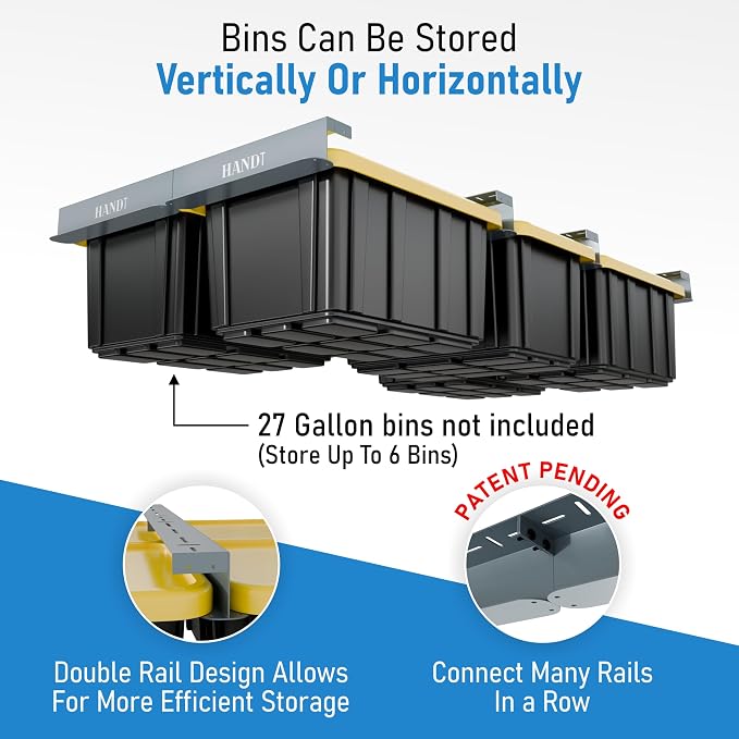 HANDT Overhead Garage Storage Rack, Connectable Heavy Duty Metal Ceiling Rails - Image 2