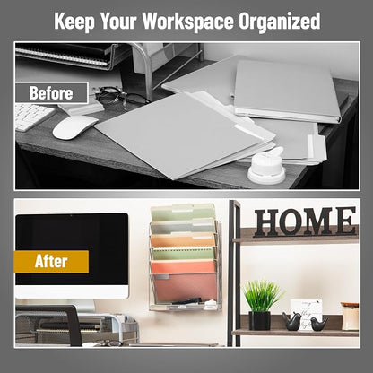 Mind Reader 5-Pocket Vertical File Storage, Desktop Organizer, Wall Mount - Image 5
