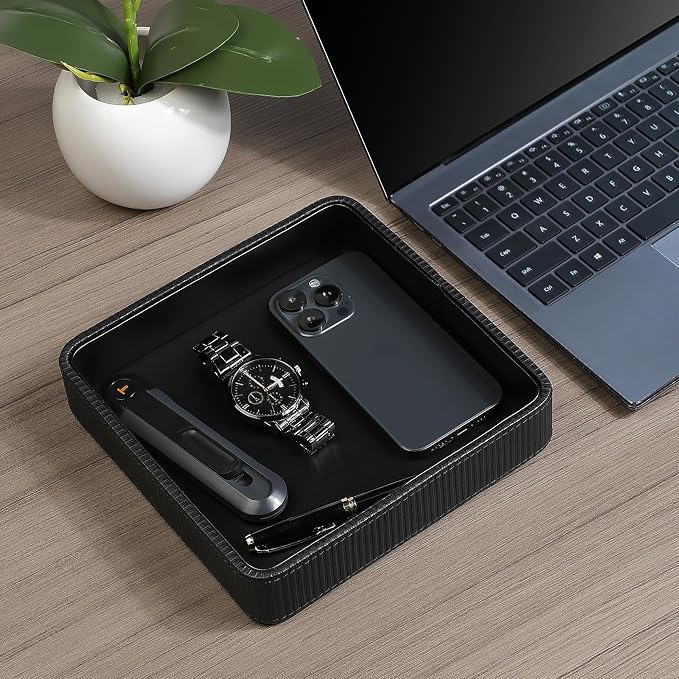 PU Leather Valet Tray Organizer, Small Nightstand Organizer Bedside Desktop - Image 3