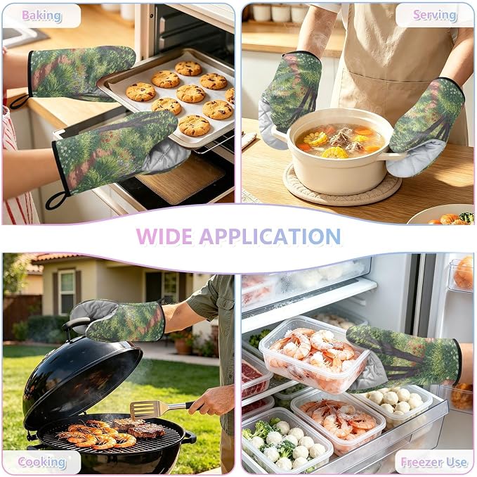 Heat Resistant Oven Mitts, Spring Plants Flowers Tree Scene Kitchen Gloves - Image 7
