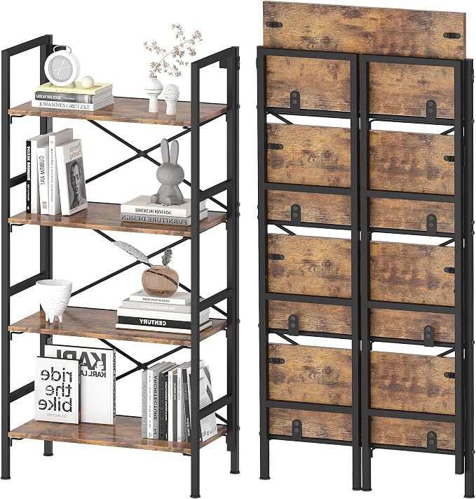 Homeiju Folding Bookshelf, 4 Tier Bookcase Foldable Shelf - Image 8